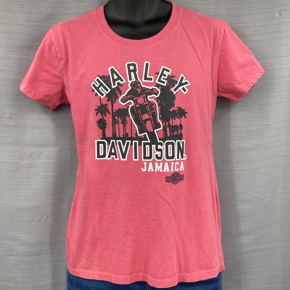 Harley Davidson T-shirt Jamaica Pink Short Sleeve Dbl Sided